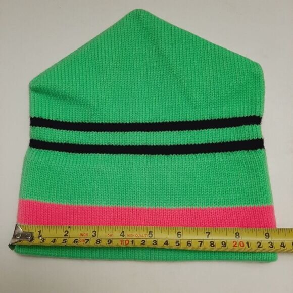 Retro 80's CAPPELLO 100% Wool Intarsia Stripe Pattern Knit Beanie Hat Green OS - Picture 2 of 15